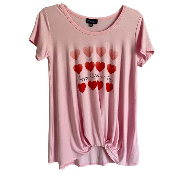 Scarlett Pink Valentines Day Top Heart Print Short Sleeve Women's Medium NEW - Picture 1 of 7